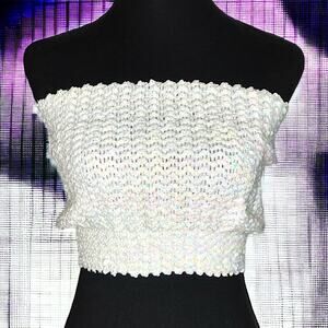 Y2K Teammates NY Vintage White Sequin Cybercore Festival Tube Top NWT Medium